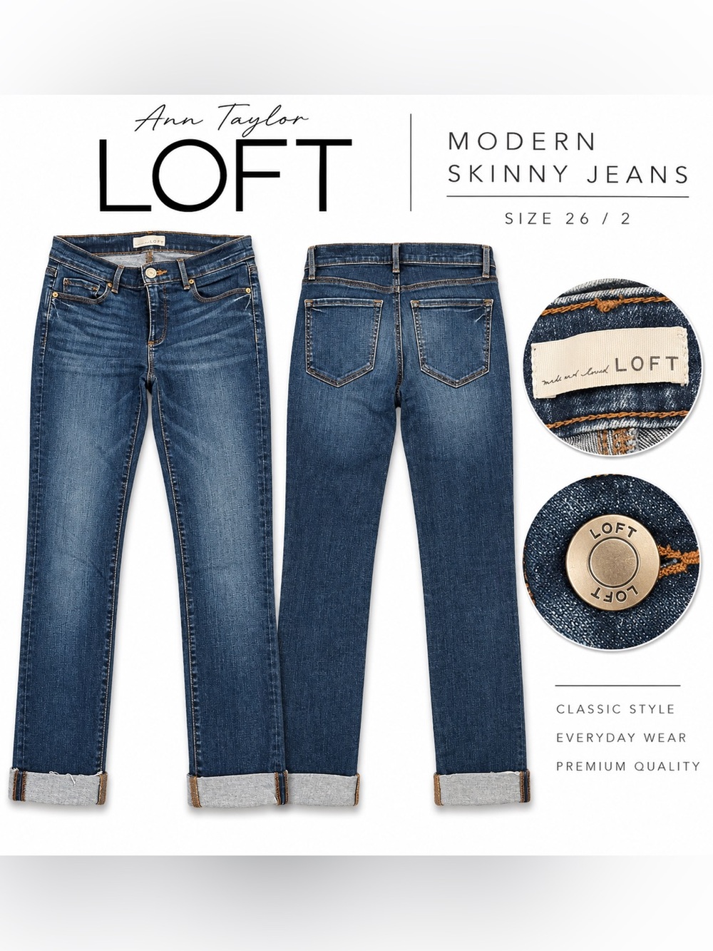 LOFT Modern Skinny Jeans Women’s 26/2 Dark Wash Stretch Denim